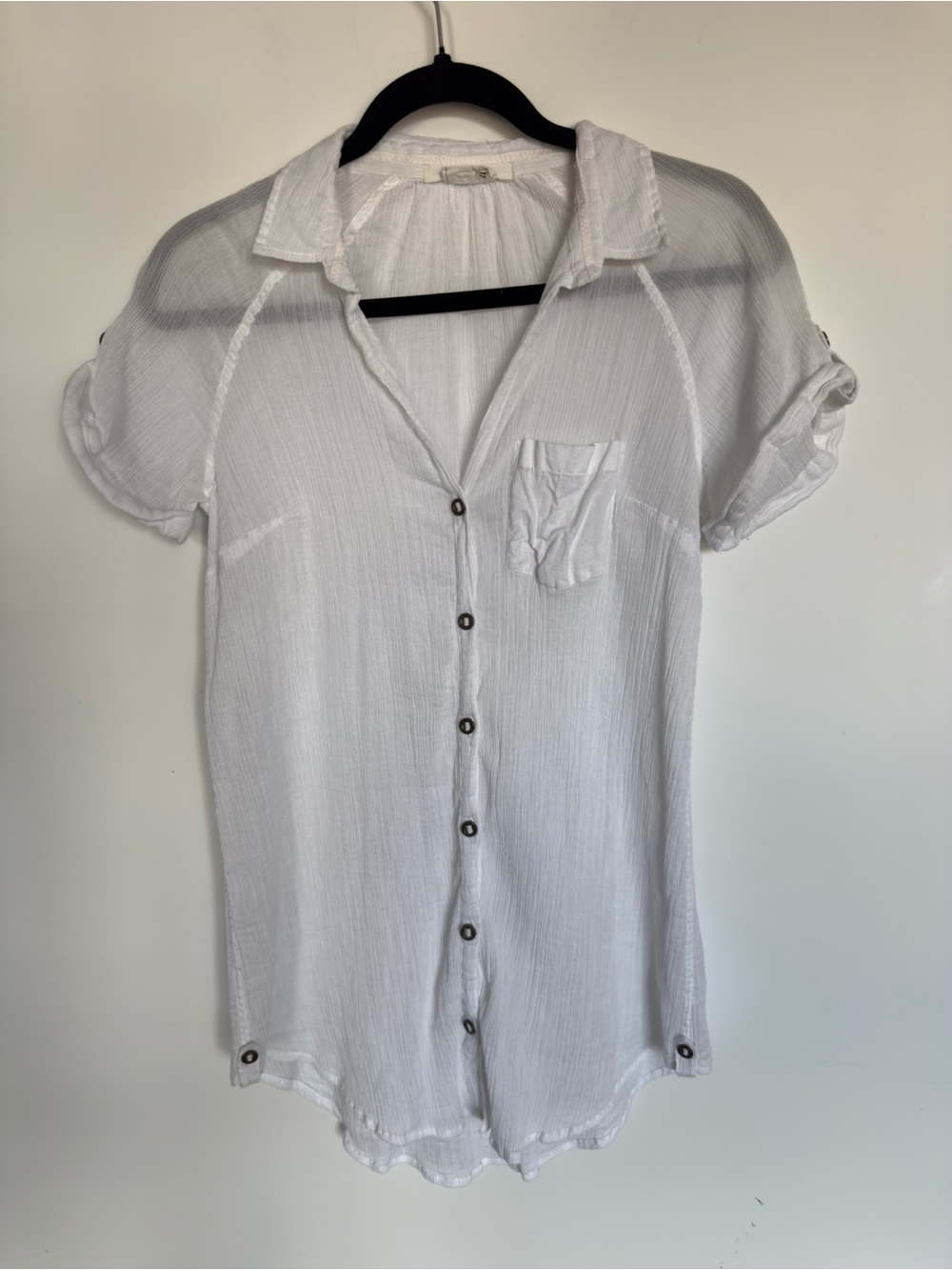 422. Hei Hei Anthropologie White Semi Sheer Button Down Tshirt